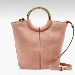 J.CREW SUEDE BUCKET BAG CROSSBODY BLUSH WITH BRASS HANDLES